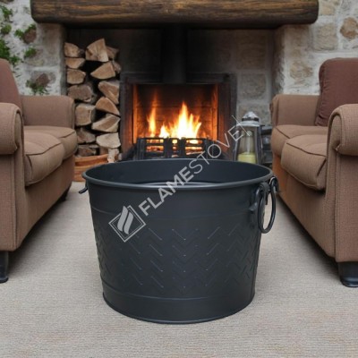Sallanır Kulplu Yuvarlak Odun Kovası | Şömine ve Kömürlük Kovası | 35x28x26 cm | Dayanıklı ve Şık