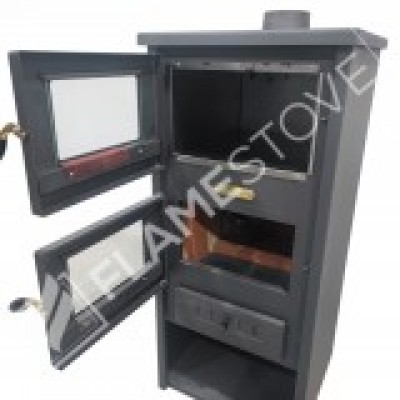 3'LÜ SET: Çelik Dış Yüzey Ateş Tuğlalı Soba, Alüminyum Maşa Takımı ve Odunluk