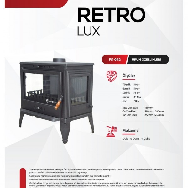 Yüksek Verimli Döküm Odun & Kömür Sobası - Retro Lux, Çift Yanmalı Sistem