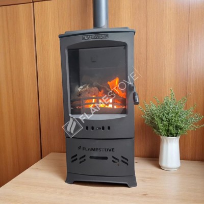 Flame Stove Lodi Çelik Emaye Döküm İç Hazneli Soba | A++ Çift Yanmalı, Schott Robax Camlı, Odunluklu, 5 kW