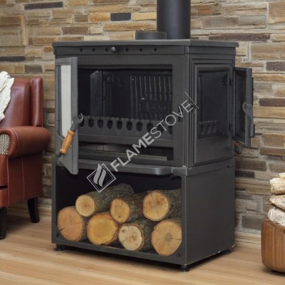 Flame Stove Retro Style YK FS-041YKST 10 kW Yüksek Verimli Katı Yakıtlı Döküm Soba | Çift Kapaklı Tasarım | Alman Schott-Robax Cam 