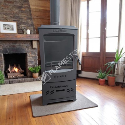 Flame Stove Lodi Çelik Emaye Döküm İç Hazneli Soba | A++ Çift Yanmalı, Schott Robax Camlı, Odunluklu, 5 kW