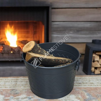 Sallanır Kulplu Yuvarlak Odun Kovası | Şömine ve Kömürlük Kovası | 35x28x26 cm | Dayanıklı ve Şık