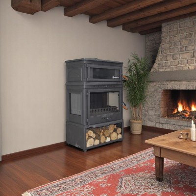 Yüksek Verimli Döküm Odun Sobası - Retro Style, Fırın ve Odunluklu, Çift Yanmalı Sistem