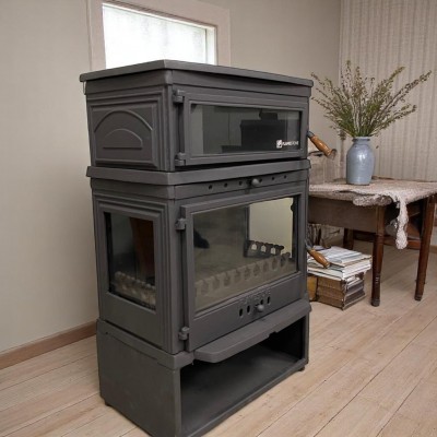 Yüksek Verimli Döküm Odun Sobası - Retro Style, Fırın ve Odunluklu, Çift Yanmalı Sistem