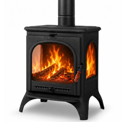 Modena Lux Alt Küllüklü 3 Camlı Yüksek Mukavemetli Döküm Soba | Yüksek Verimli Odun & Kömür Sobası, Schott Robax Camlı, Silkeleme ve Kül Boşaltma Sistemli, 8 kW