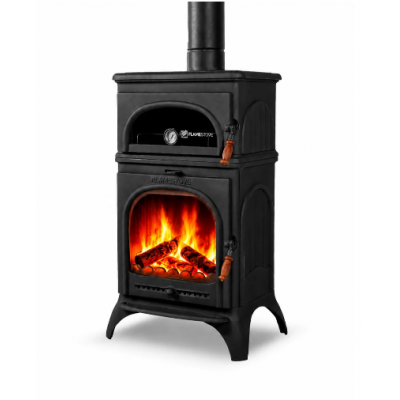  Modena Oven Fırınlı Yüksek Mukavemetli Döküm Soba | Yüksek Verimli Odun & Kömür Sobası, Schott Robax Camlı, Ahşap Kulplu, 18.33 kW