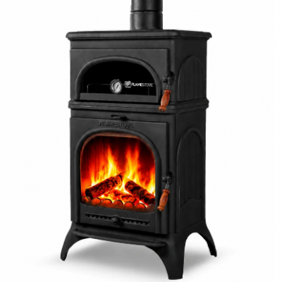  Modena Oven Fırınlı Yüksek Mukavemetli Döküm Soba | Yüksek Verimli Odun & Kömür Sobası, Schott Robax Camlı, Ahşap Kulplu, 18.33 kW