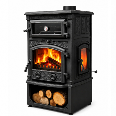 Sirius Maxi Style YK Odunluklu Fırınlı 4 Camlı Döküm Soba | Yüksek Verimli Odun & Kömür Sobası, Schott Robax Camlı, Çift Yanmalı, 18.21 kW
