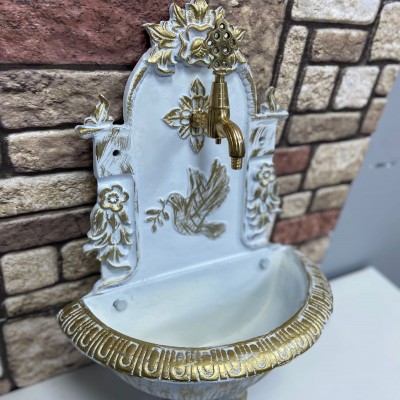KUŞ DESENLİ KÜÇÜK BEYAZ ALÜMİNYUM BAHÇE ÇEŞMESİ