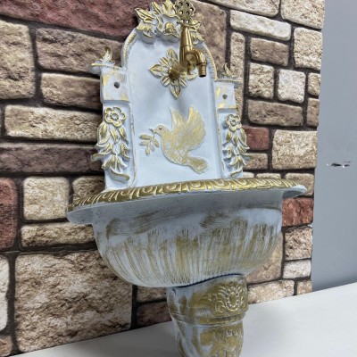 KUŞ DESENLİ KÜÇÜK BEYAZ ALÜMİNYUM BAHÇE ÇEŞMESİ