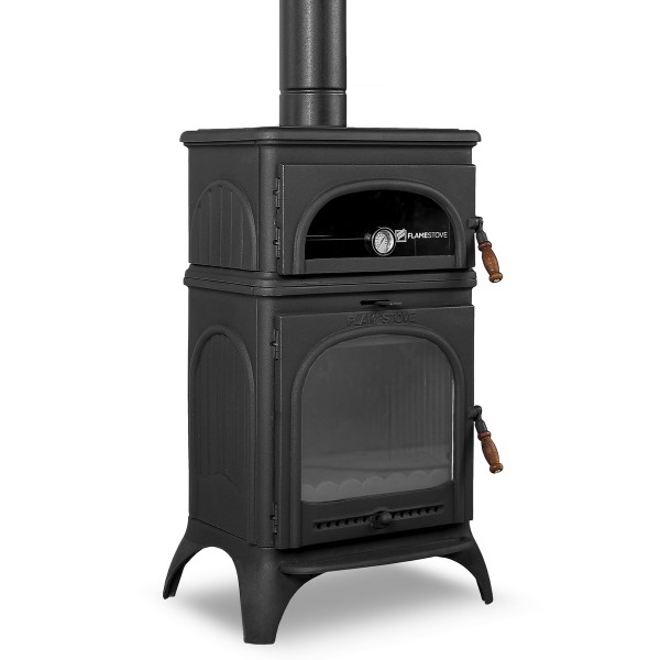  Modena Oven Fırınlı Yüksek Mukavemetli Döküm Soba | Yüksek Verimli Odun & Kömür Sobası, Schott Robax Camlı, Ahşap Kulplu, 18.33 kW