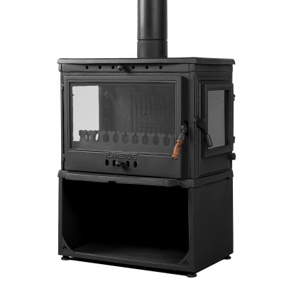 Retro Lux YK Style Yan Kapaklı Odunluklu 3 Camlı Döküm Soba | Yüksek Verimli Odun & Kömür Sobası, Schott Robax Camlı, 10 kW