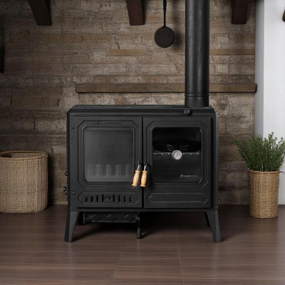 Troy Yatay Kuzineli Yan Camlı Döküm Soba