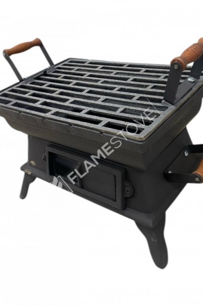 Küçük Kare Ahşap Saplı Döküm Mangal