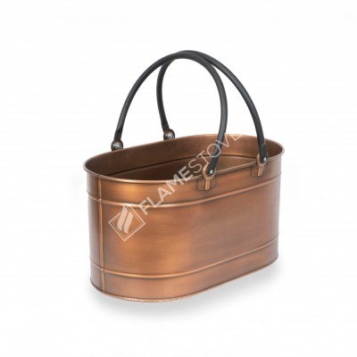 Çift Boru Kulplu Oval Odun Kovası | Dekoratif ve Dayanıklı Metal Kömürlük | 48x29x24,5