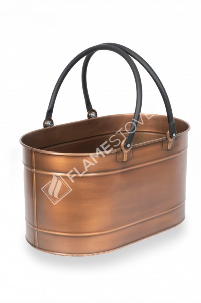 Çift Boru Kulplu Oval Odun Kovası | Dekoratif ve Dayanıklı Metal Kömürlük | 48x29x24,5