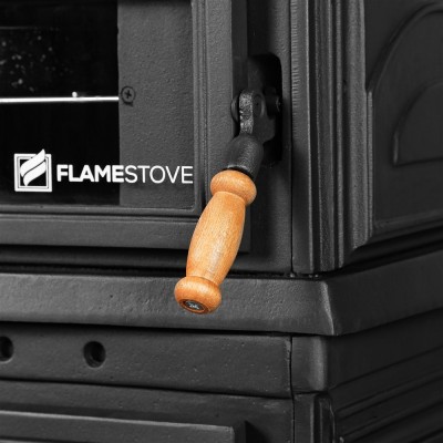  Retro Dik Fırınlı Döküm Soba | Yüksek Verimli Odun & Kömür Sobası, Schott Robax Camlı, Termostatlı Fırın, 13 kW